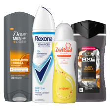 Zwitsal deodorant, Axe*, Dove* of Rexona